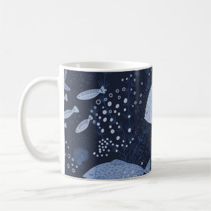 Monochrome sleeping fishes, dark pattern. coffee mug