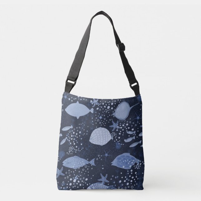 Monochrome sleeping fishes, dark pattern. crossbody bag (Front)