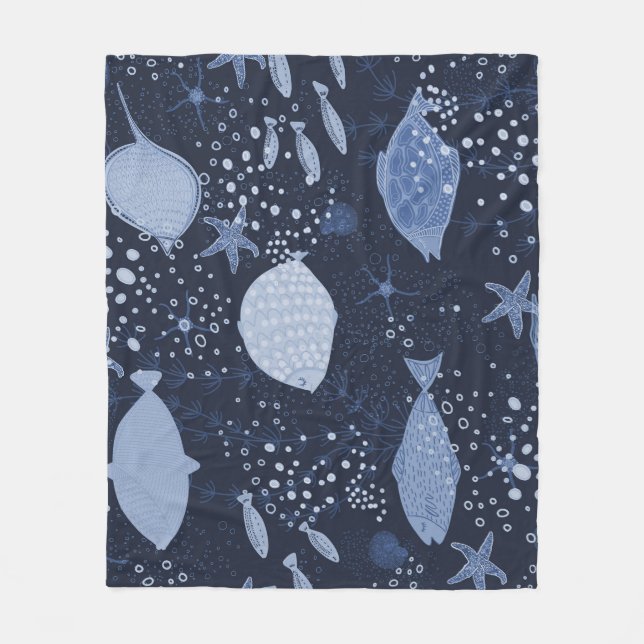 Monochrome sleeping fishes, dark pattern. fleece blanket (Front)