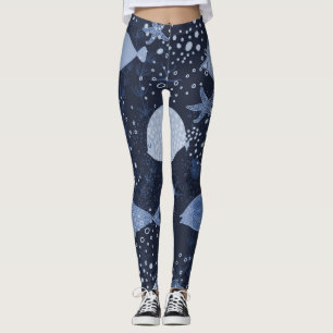 Monochrome sleeping fishes, dark pattern. leggings