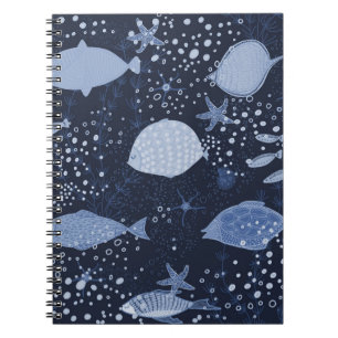 Monochrome sleeping fishes, dark pattern. notebook
