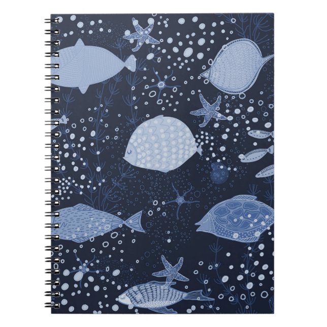 Monochrome sleeping fishes, dark pattern. notebook (Front)