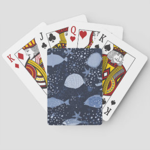 Monochrome sleeping fishes, dark pattern. playing cards