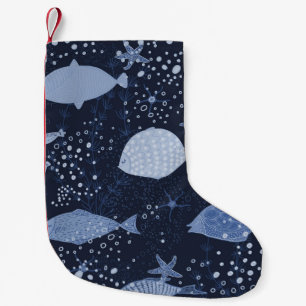 Monochrome sleeping fishes, dark pattern. small christmas stocking