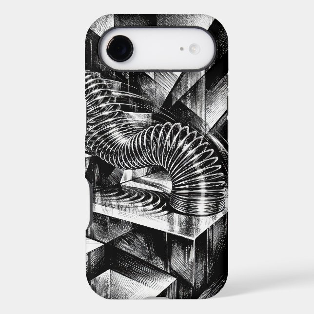 Monochrome Slinky Tumbling Down Chrome Steps (Back)