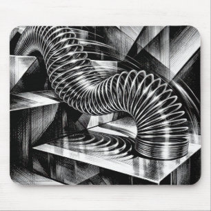 Monochrome Slinky Tumbling Down Chrome Steps Mouse Mat