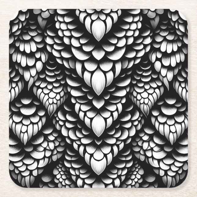 Monochrome Snake Scale Paper Coasters  More Shapes (Front)