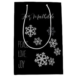 Monochrome Snowflake Christmas Pattern with Script Medium Gift Bag