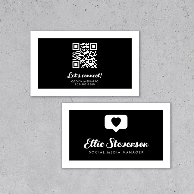 Monochrome Social Media Manager QR code  Business Card (Social media manager business card template)