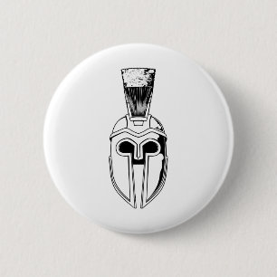 Monochrome Spartan helmet illustration 6 Cm Round Badge