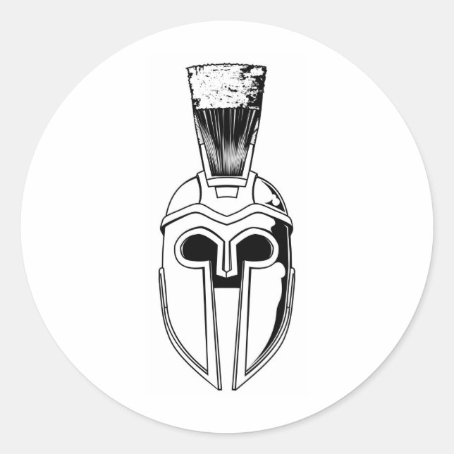 Monochrome Spartan helmet illustration Classic Round Sticker (Front)