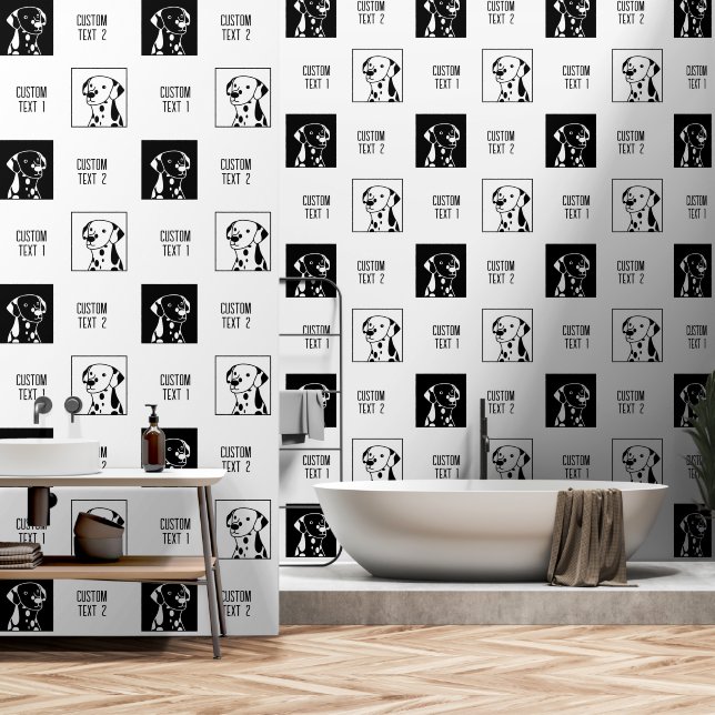 MONOCHROME SPOTTY BLACK WHITE DOGS CARTOON DRAWING WALLPAPER (Bathroom)