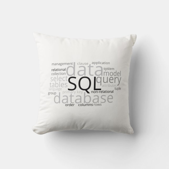 Monochrome SQL Database Word Cloud Cushion (Front)