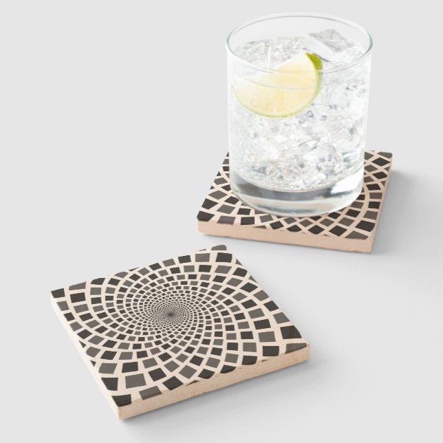 Monochrome Square Vortex Stone Coaster (Side)