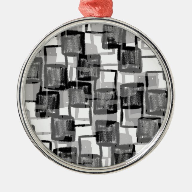 Monochrome Squares Metal Tree Decoration (Front)