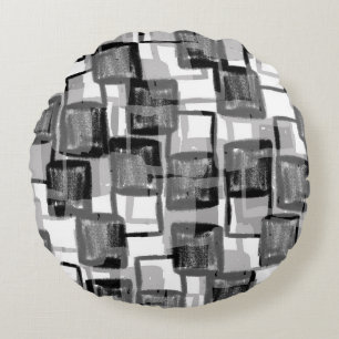 Monochrome Squares Round Cushion