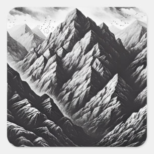 Monochrome Stone Wall with Rough Mountain Texture Square Sticker