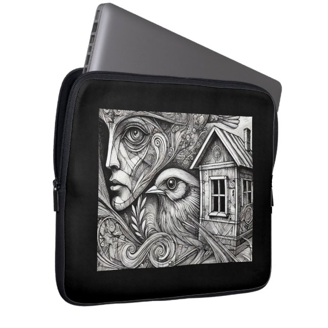 Monochrome Surrealism Collection Laptop Sleeve (Front Right)