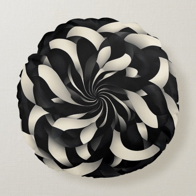 Monochrome Swirl of Elegance Round Cushion (Front)