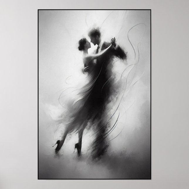 Monochrome Tango Embrace in Motion Poster (Front)