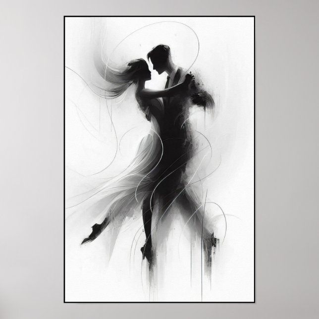 Monochrome Tango Embrace in Motion Poster (Front)
