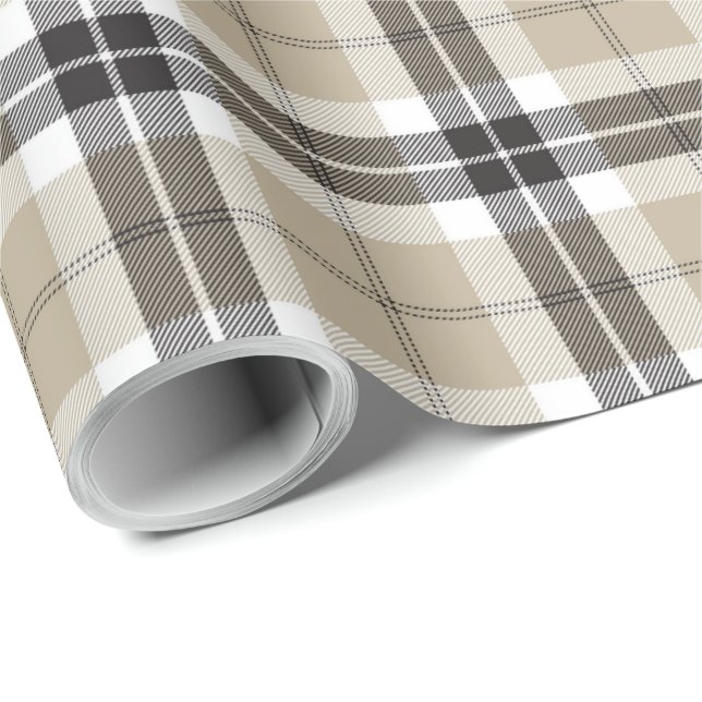 Monochrome Tartan Plaid Scottish Pattern Wrapping Paper (Roll Corner)