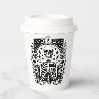 Monochrome "The Coffee" Skeleton Tarot Card | Paper Cups
