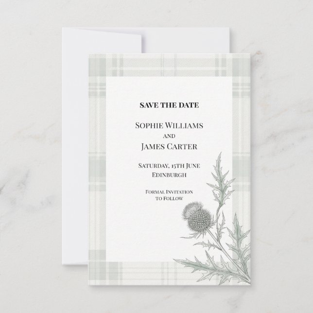 Monochrome Thistle Wedding Save The Date (Front)