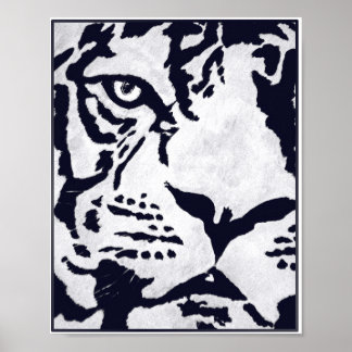 Monochrome Tiger with Raven Poster