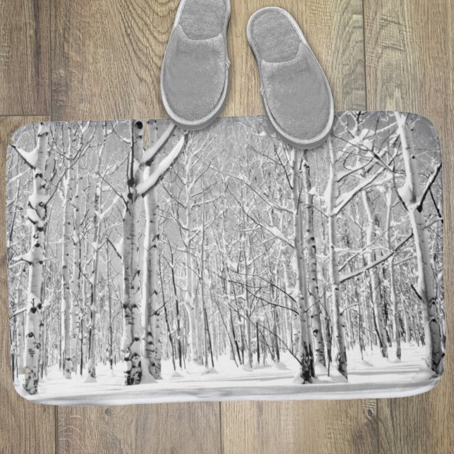 Monochrome Towering Aspen Trees in Winter Snow Bath Mat (Creator Uploaded)