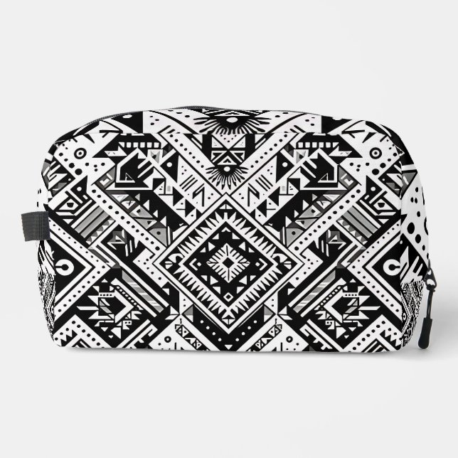 Monochrome Tribal- Bold Symmetry in Black Dopp Kit (Front)