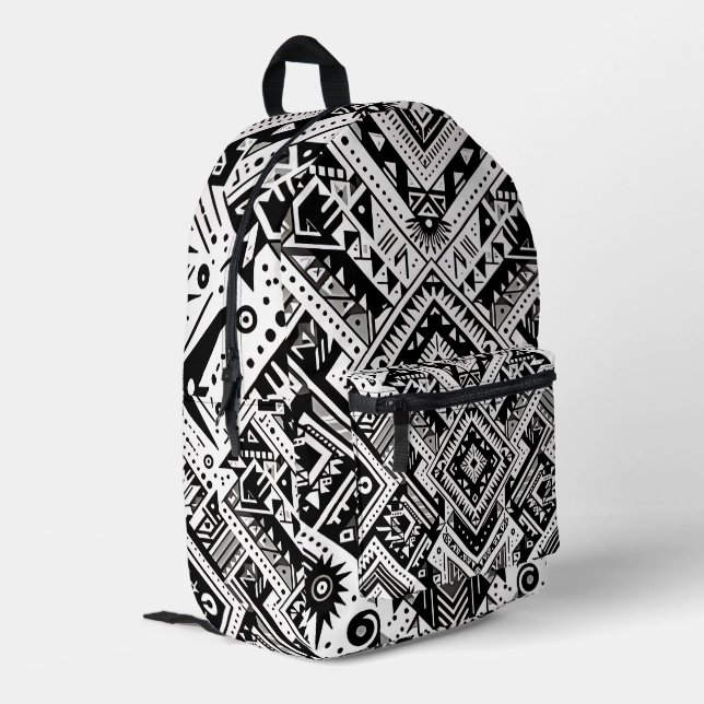 Monochrome Tribal- Bold Symmetry in Black Printed Backpack (Back Corner Left)