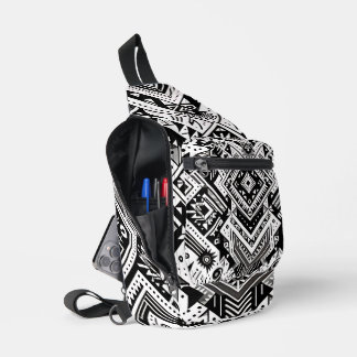 Monochrome Tribal- Bold Symmetry in Black Sling Bag