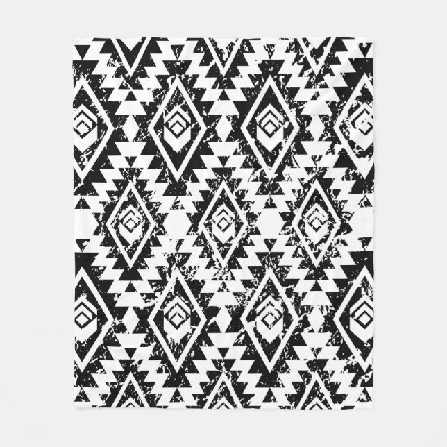 Monochrome tribal ethnic seamless pattern fleece blanket (Front)