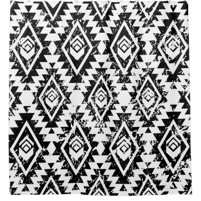 Monochrome tribal ethnic seamless pattern shower curtain (Front)