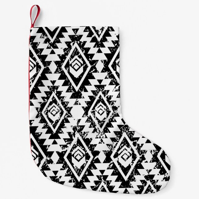 Monochrome tribal ethnic seamless pattern small christmas stocking (Front)
