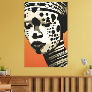 Monochrome Tribal Woman Portrait Art Canvas Print