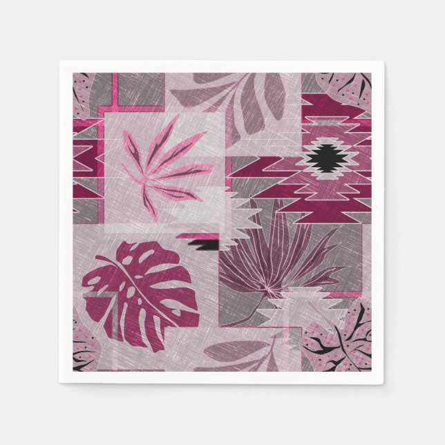 Monochrome tropical botanical patchwork napkin (Front)