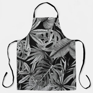 Monochrome Tropical, Watercolor Leaves Texture. Apron