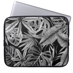 Monochrome Tropical, Watercolor Leaves Texture. Laptop Sleeve
