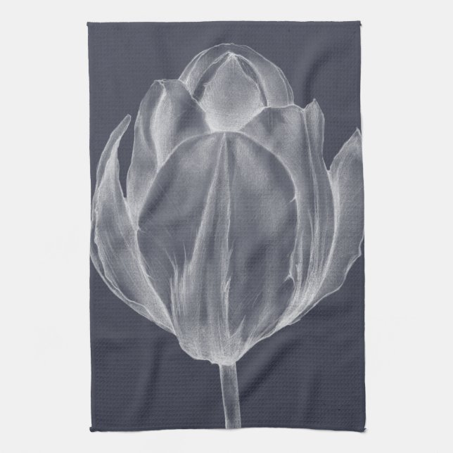 Monochrome Tulip I Tea Towel (Vertical)