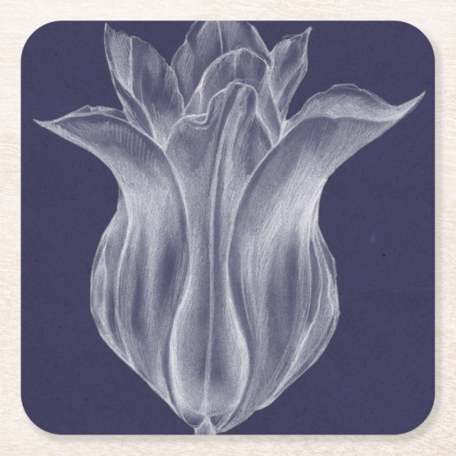 Monochrome Tulip III Square Paper Coaster (Front)