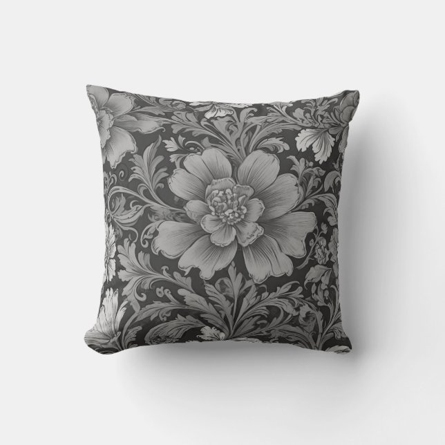 Monochrome Vintage Floral Pattern  Cushion (Front)