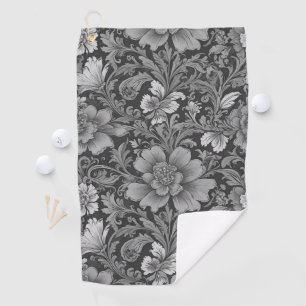 Monochrome Vintage Floral Pattern  Golf Towel