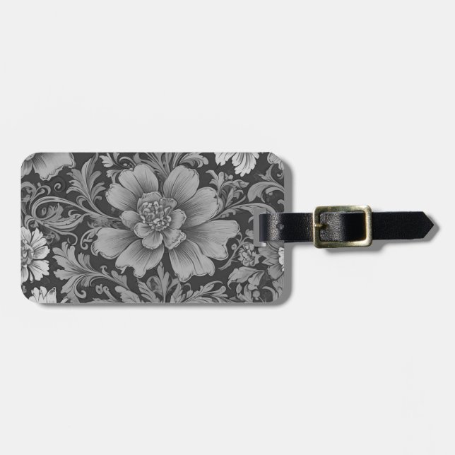 Monochrome Vintage Floral Pattern  Luggage Tag (Front Horizontal)