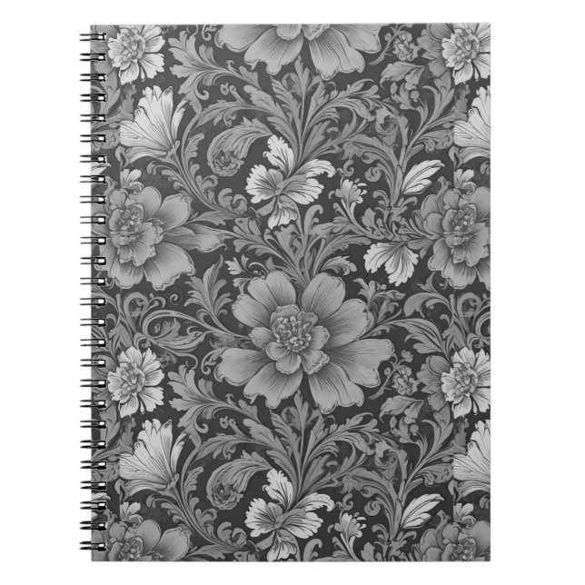 Monochrome Vintage Floral Pattern  Notebook (Front)