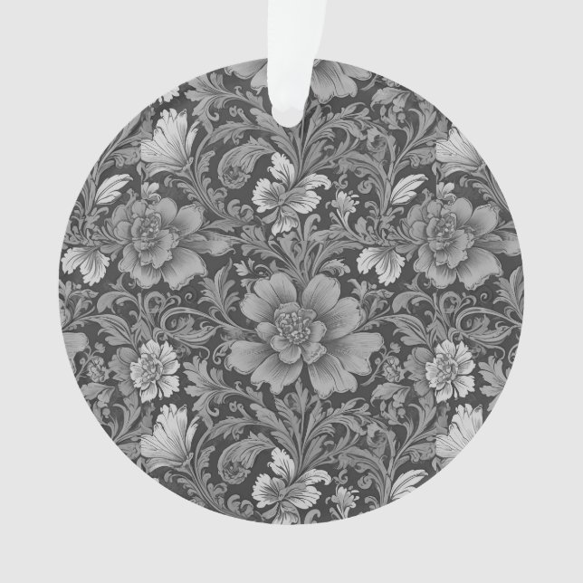 Monochrome Vintage Floral Pattern  Ornament (Front)
