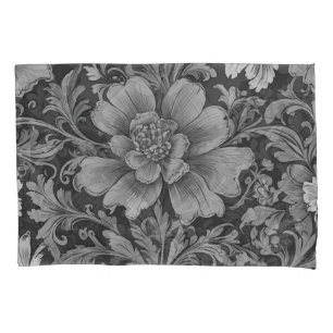 Monochrome Vintage Floral Pattern Pillowcase