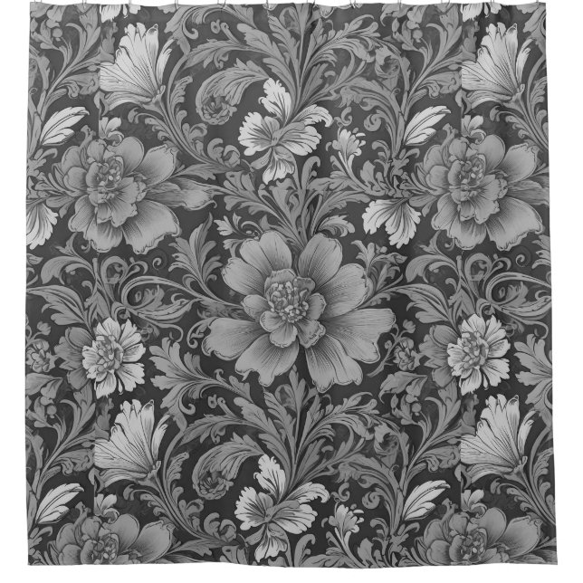 Monochrome Vintage Floral Pattern  Shower Curtain (Front)