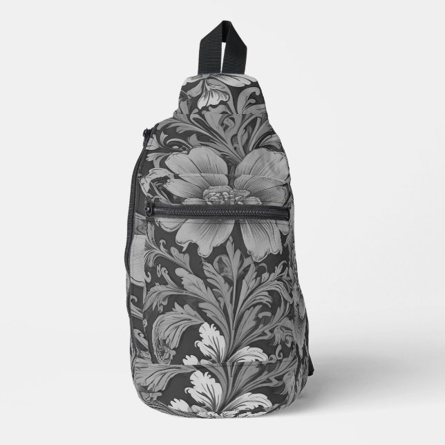 Monochrome Vintage Floral Pattern  Sling Bag (Front)